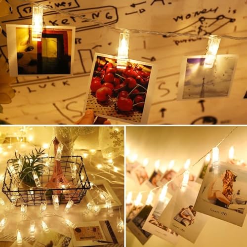 Image of One94Store Romantic Photo Clip String Lights - 14 LED 3 Meter Warm White Fairy Lights for Bedroom, Wall & Picture Decor | Valentine's Day, Party & Wedding Decoration (Pack of 1)