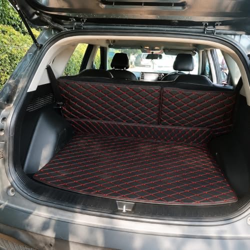 Image of Premium 7D Boot /Trunk Mats Compatible for Duster New 2026||Luxury Leather Double Layered mats||Complete Set ||100% Waterproof and Washable (Black with Red)