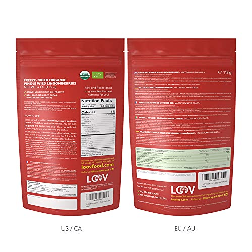 Loov Whole Berry Bundle | Organic Whole Wild Blueberries And Organic Wild Lingonberries | No Added Sugar | Freeze Dried Berries From Northern Europe | 4Oz Packs #TOP1