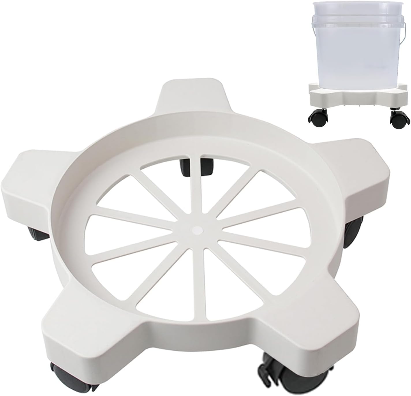 Carretilla de cubo de 5 galones con 5 ruedas giratorias de balanceo suave, 75 libras, sin punta ni derrames para cubo y maceta de 5 galones,