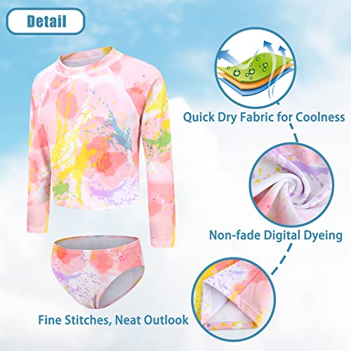 Girls Two Piece Rash Guard Swimsuits Set Long Sleeve Tie Dye Bathing Suit for Kids Hawaiian Swimwear Set 3-16 Years3