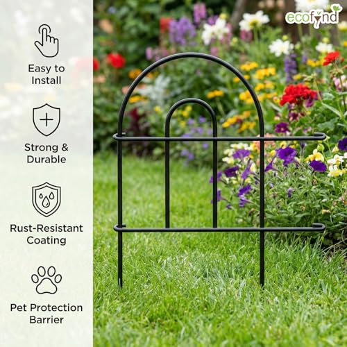 Image of ecofynd (1.5ft H X 5.4ft L) Decorative Garden Fence, 5 Pack Dig Fence Animal Barrier for Dog, Arched Flower Bed Edging, Wire Border Panel for Dogs, Rabbits, Landscape Patio Yard Outdoor Decor, GF9
