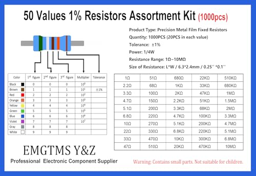 1000 Pcs 50 Values 1/4W Metal Film Resistors Kit, 0.25W 1% (1Ω-10MΩ) - Image 5