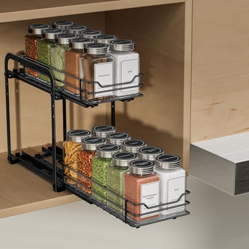ZDDLOINP Especieros Con Cajón Deslizante, Especiero De 2 Niveles, Organizador Armario Cocina De Altura Ajustable, Estante Organizador Cocina 26.4 * 13.4 * 23CM