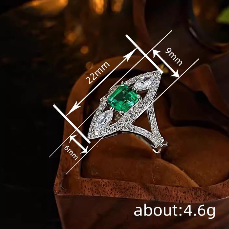 Women's Marquise Shape Green Created Square Emerald CZ Engagement Ring, Solitaire Cubic Zirconia Wedding Promise Rings for Her Size 6-10(8) - Image 8
