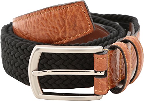Torino Leather 32mm Italian Woven Cotton Elastic Belt - Black 36