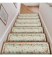 OJIA Floral Stair Treads Non-Slip Stair Runners for Wooden Steps Indoor 15PCS 30"x8" Carpet Stair...