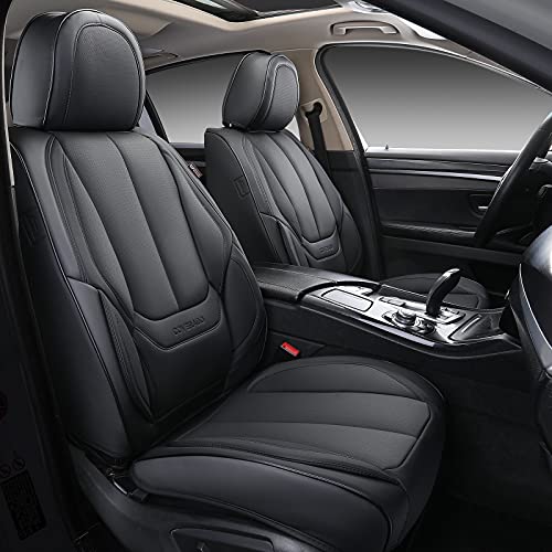 Coverado Front Seat Covers 2 Pieces, Waterproof Nappa Leather Car Seat Protectors Auto Interior, Universal Fit for Most Sedans SUV Pick-up Truck, Black
