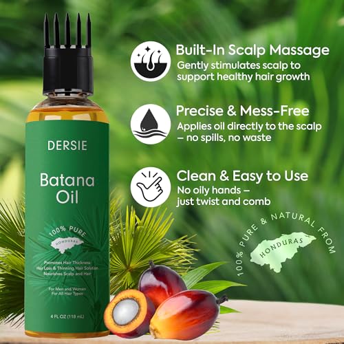 Image of Dersie Batana Oil with Massager Applicator: Organic Batana Oil from Honduras - 100% Pure & Natural (4 fl oz)