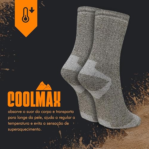 SELENE Kit 3 Pares Meias Trilha Caminhada Atoalhada Trekking Coolmax Bota Coturno, 3 Kaki, 34-39