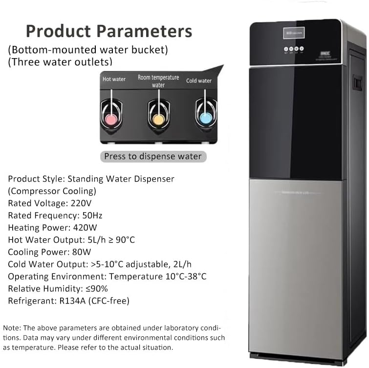 Bottom Loading Water Cooler Dispenser with Hot, Cold & Room Temperature Spouts - 5 Gallon Bottle Compatible, Convenient Water Dispenser for Home & Office