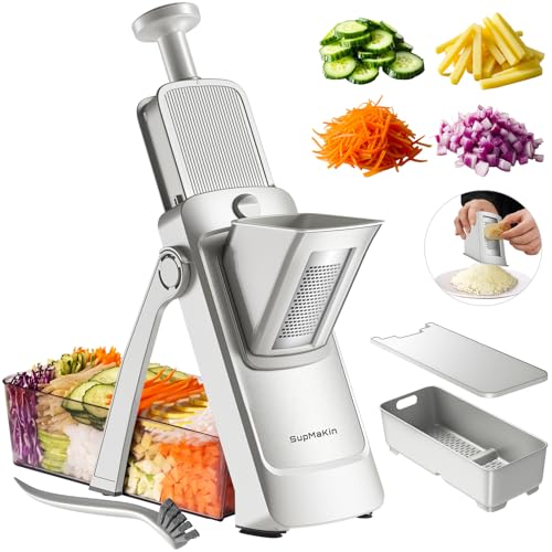 SupMaKin Upgrade Safe Mandoline Slicer Plus, Adjustable Vegetable Chopper Potato Slicer Onion Chopper, French Fries Cutter, Veggie Salad Chopper Kitchen Chopping Artifact (Gray) by SupMaKin - Used condition - CA$50.48
