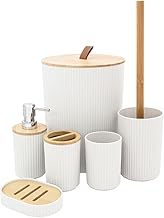 Anika Bathroom Accessory Set/Modern Bathroom Essentials Set/Includes Toothbrush Holder, Waste Bin, Toilet Brush, Cup, Soap Dish and Soap Dispenser (White)