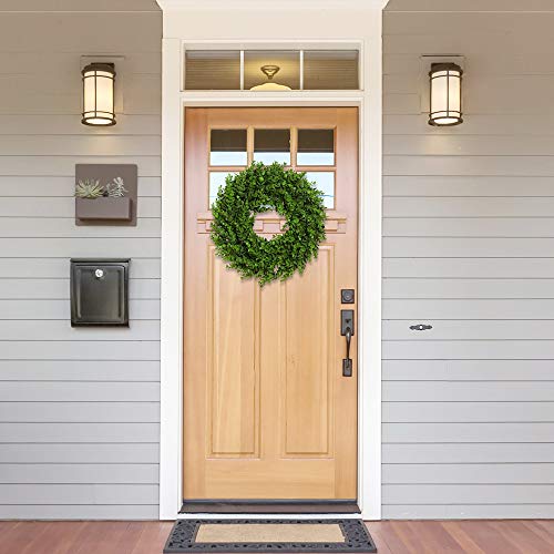 Guirlanda de buxo para porta da frente, guirlanda de fazenda verde artificial de 43 cm para decoraçã