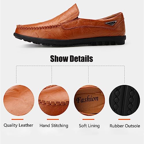 Optigard Men's Casual Slip On Leather Loafers Comfortable Breathable Walking Shoes Lightweight Driving Moccasin3
