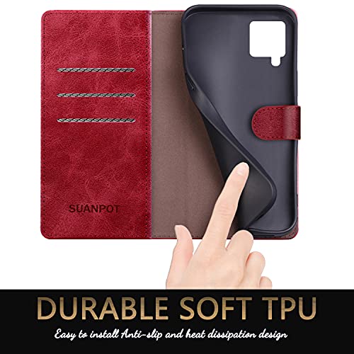 SUANPOT for Samsung Galaxy A12 with RFID Blocking Leather Wallet case Credit Card Holder, Flip Folio Book Phone case Shockproof Cover for Women Men for Samsung A12 case Wallet (Red) by SUANPOT - Image 5
