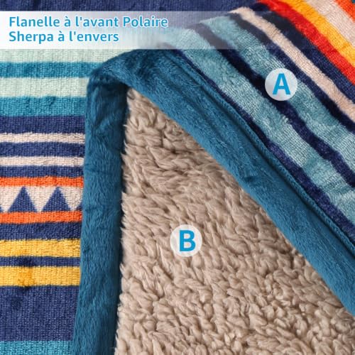 Qucover Plaid Polaire, Plaid Chaude Bleu Sherpa en Microfibre Douce, Couverture en Flanelle Épaisse Super Douce et Confortable, Jeté de Canapé Luxueuse Bohémienne (Bleu, 200x200cm) – vue 4