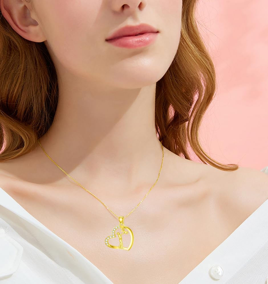 SISGEM Solid 14K Gold Father and Daughter Necklace,Real Gold Love Heart Dad and Daughter Pendant Necklaces Dainty Jewelry Gifts Christmas Birthday for Her, 16”-18”2