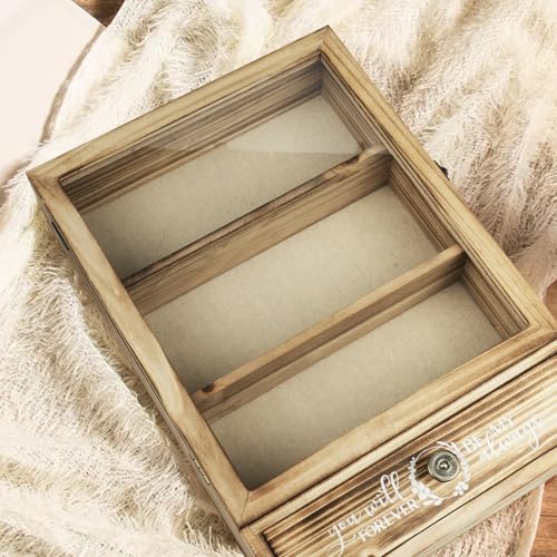 11\" x 16\" Shadow Box Display Case & Shadow Box Frame - Wooden Wedding Shadow Box with High-Definition Glass, Removable Shelves, Drawer and Linen Lining, for Preserving Photos, Flowers and Keepsakes