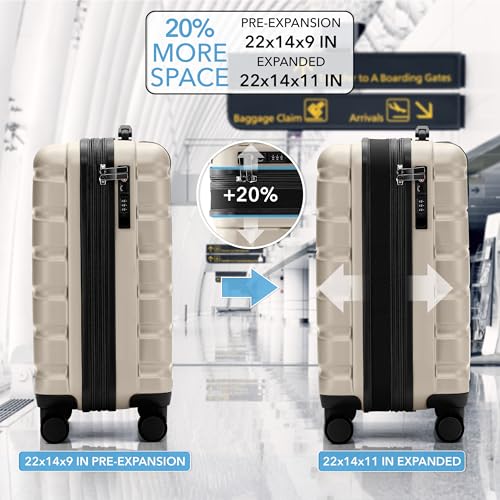 Flight Knight 22x14x9 Expandable Carry On Suitcase Hardside TSA Lock USB C Port Lightweight Luggage Silent Double Spinner Wheels Maximum Overhead Carry-On Bag American United Approved Champagne by Flight Knight - Used condition - Image 5