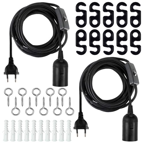 Fiotha 2 Piezas Portalámparas con Interruptor E27, Base para Bombilla E27, Casquillo E27 con Cable de Alimentación 4 m, con Interruptor y Enchufe, para Lámpara de Pie, Candelabro, Lámpara Creativa