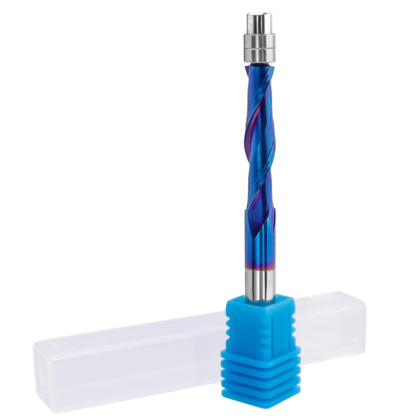 Mesee Upcut Spiral Flush Trim Router Bit, 1/4-Inch Shank Nano Coated Solid Carbide Spiral Router Bit with Bearing Guide Up Cut Flush Trim Bit CNC Woodworking Milling Tool - 1-1/8 Inch Cutting Length