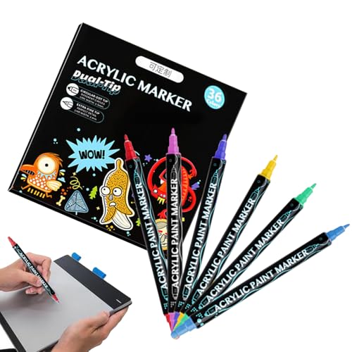 Generico Pinceles acrílicos para pintura – 36 colores rotuladores acrílicos, 36 piezas para manualidades, arte, caligrafía, papel, piedra, metal, vidrio, madera, cerámica