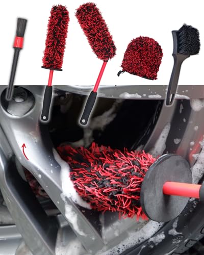 oesee Metal Free Microfiber Wheel Brush Kit- Microfiber Angled Wheel Brush, Long Handle Wheel Brush, Tire& Detailing Brush, Wheel Wash Mitt. Hands-On Wheel Detailing Kit for Daily Wheel Cleaning