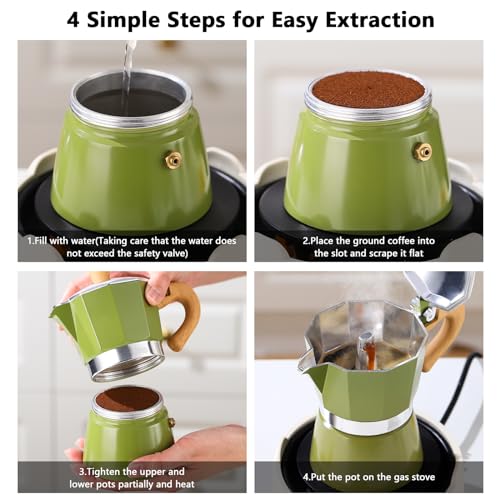 Image of Bincoo Espresso Maker Stovetop - Small Camping Moka Pot 1-2 Espresso Cup /120ML,Stove Top Espresso Pot Italian Coffee Maker,Easy to Use (Green)