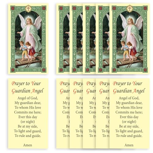 ESNOY 10 Pack Guardian Angel Prayer Cards – Catholic Guardian Angel The Protector – Holy Card with Prayer