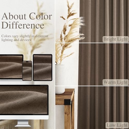 Image of Extra Long Light Brown Curtain 108 Inches Long 2 Panels Set Back Tab Linen Drapes for Living Room Neutral Farmhouse Light Filtering Semi Sheer Linen Curtains 108 Inch Length for Large Window 9 FT