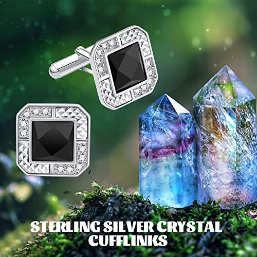 Crystal Cufflinks Sterling Silver Square Cufflinks Jewelry Gifts For Men Husnband Groom #TOP5