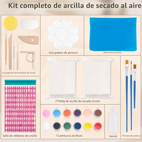 Miniatura 4 de Jelyart Kit Arcilla Secado Al Aire Ceramica Secado Al Aire Kit Ceramica Principiante Incluye: Cerámica Secado Al Aire Para Adultos, Herramientas, Pinturas, Pinceles, Guía Práctica