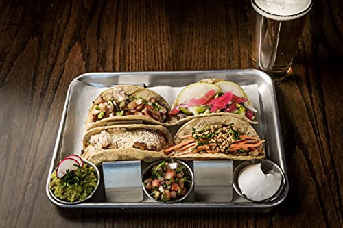 Iconikal Stainless Steel 2 Or 3 Tacos Holder Stand Serving Tray Plate, 4-Pack #TOP2