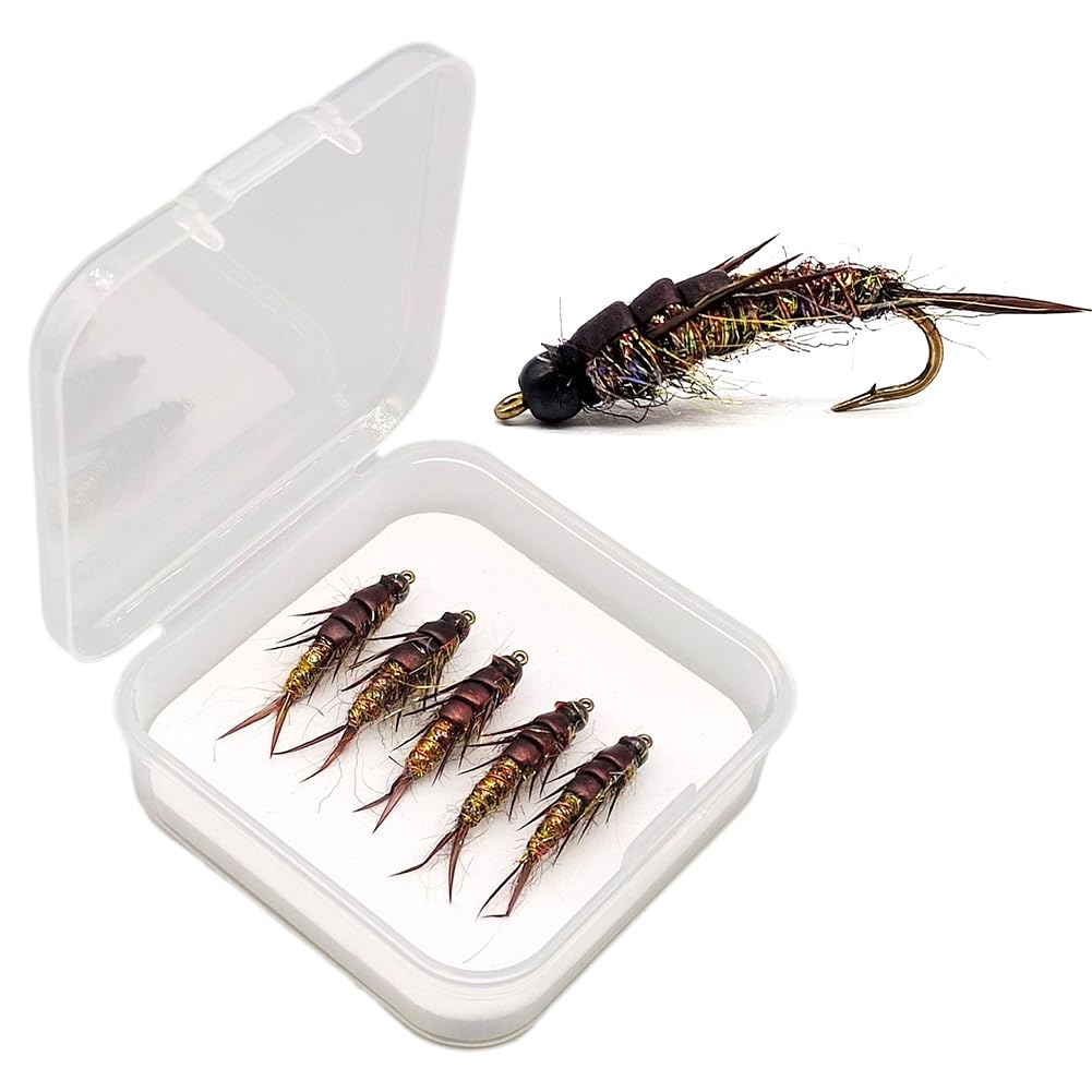 5 pezzi di Ami da Pesca a Mosca, Esca da Mosca Ninfa per Stonefly, per Trota, Spigola e Temolo