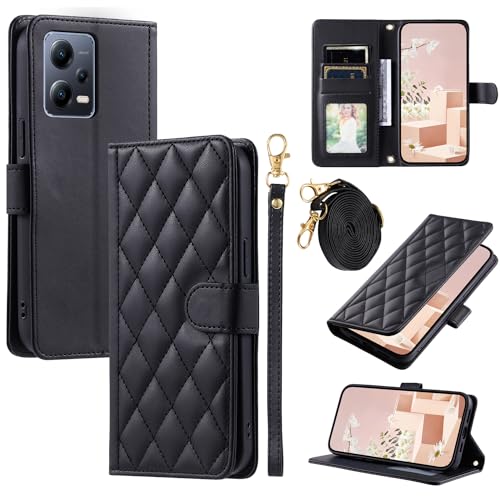 Elubugod Kompatibel mit Xiaomi Redmi Note 12 Pro 5G Hülle,Kompatibel mit Xiaomi Redmi Note 12 Pro 5G 22101316C 22101316I 23013RK75C 22101316G Flip Ledertasche Schutzhülle Hülle Black