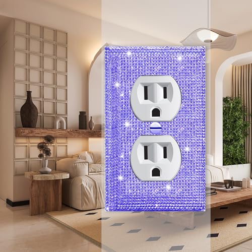 Image of 2 Pcs Shiny Purple Rhinestones Outlet Light Switch Plate Decorative Outlet Covers Rhinestone Outlet Cover Wall Plates Light Switch Cover Plate