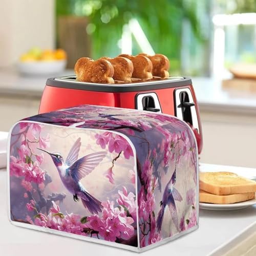 Image of Talayituse Hummingbird Cherry Blossom Toaster Covers - 2 Slice Wide Slot Bread Machine Covers for Durable Toaster Dust Protection in Kitchen
