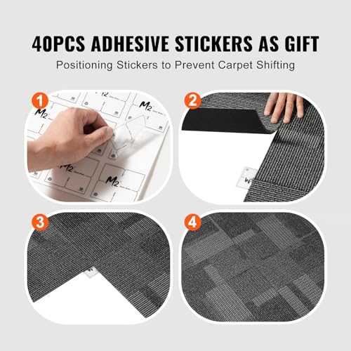 Image of VEVOR Carpet Tiles Reusable, 24 PCS, 24 inchx 24 inch, Squares Soft Padded Carpet, Carpet Floor Tiles Easy DIY for Bedroom Living Room Indoor Outdoor (Mixed Gray, 96 sqft /Box) | Floor Tiles, Easy DIY for Bedroom, Living Room, Indoor Outdoor, Exquisite Modularity, with Stickers (Mixed Gray, 96 sqft /Box)