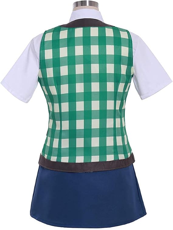 Saniplaycos Women's Anime Cosplay School Uniform Costume Set Green Plaid Vest with White Shirt Blue Skirt