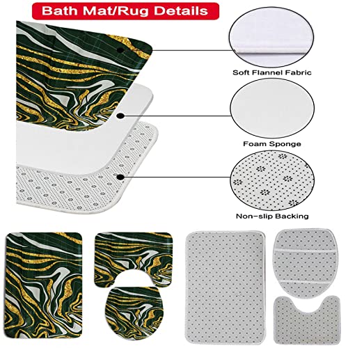 3-teilig Badematten Set, 3D Digitaldruck Linie Badteppich Sets rutschfest Badvorleger Grün Waschbar U-Förmiger… – Bild 3