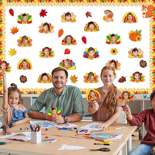 Image of gisgfim 80Pcs Fall Decorations Bulletin Board Thanksgiving Turkey Paper Cut-Outs Classroom Decor for Boy Girl DIY Craft Photo Wall Autumn Turkey Kindergarten Preschool Party Favor Supply