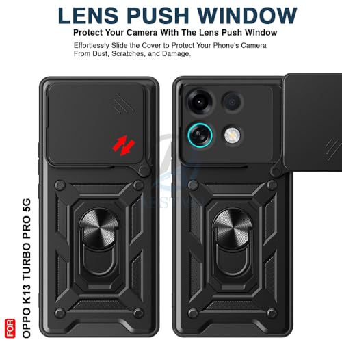 Image of AESTMO Tough Armor Compatible with Oppo K13 Turbo 5G / Oppo K13 Turbo Pro 5G Bumper Back Case Cover | Ring Holder & Sliding Camera Shield Cover | 360 Degree Protection Back Case Cover (Black)