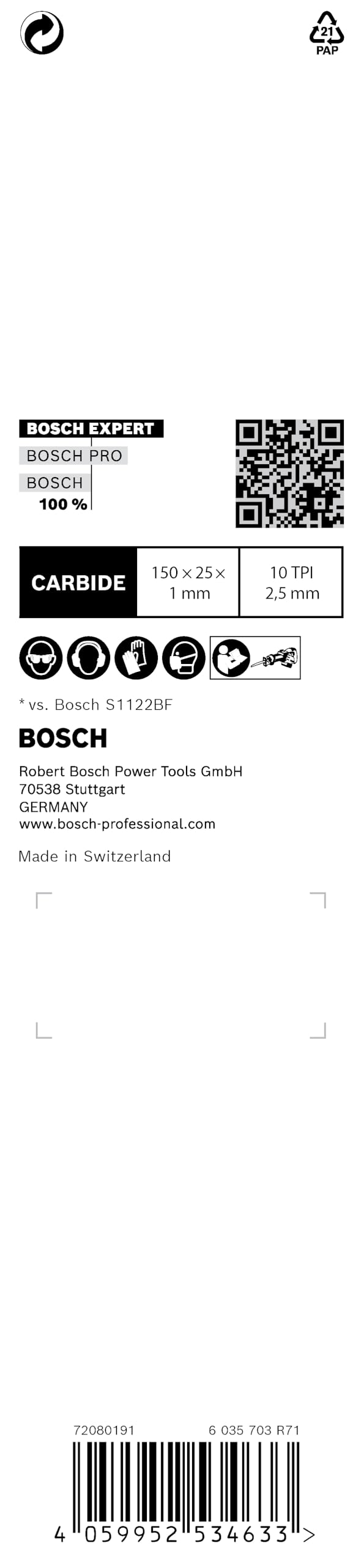 Bosch Professional 1x Hoja de sierra sable Expert ‘Medium-Thick Tough Metal’ S 955 HHM (para Acero resistente, Láminas de acero inoxidable, Longitud 150 mm, accesorios Sierra sable)