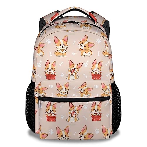 Girls Backpack for Corgi, 17 Inch Pink Backpacks for School, Cute Durable Dog Bookbag for Kids