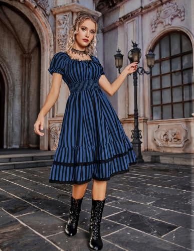 Image of Scarlet Darkness Womens Gothic Pirate Corset A Line Midi Dress with Pockets