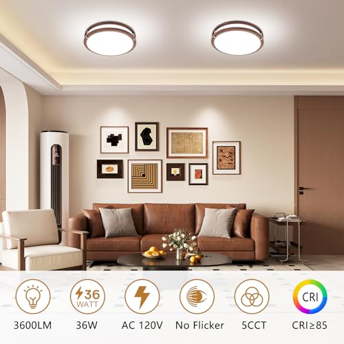 Image of Flush Mount Ceiling Light - 2 Pack 13″ 36W 3000K /3500K /4000K /5000K /6000K Dimmable Led Ceiling Light Fixture for Kitchen Hallway Bedroom Bathroom (2, Nussbaum, 13 Inch)
