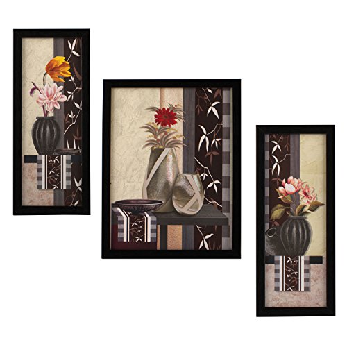 Image of Indianara 3 Pc Set of Floral Paintings Without Glass 5.2 X 12.5, 9.5 X 12.5, 5.2 X 12.5 Inch