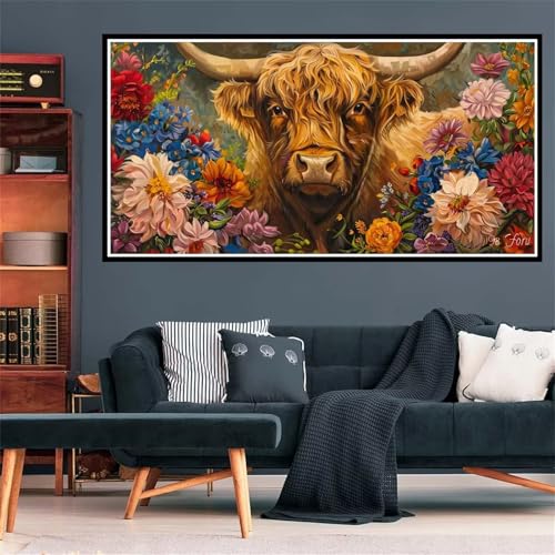 5D Diamond Painting Bestiame Dell'altopiano Diamond Painting Kit Completo animale Diamond Painting Grandi Dimensioni 60x120cm, Diamantini Crystal Art Bambini Painting for Wall Decor, Regalo -1395