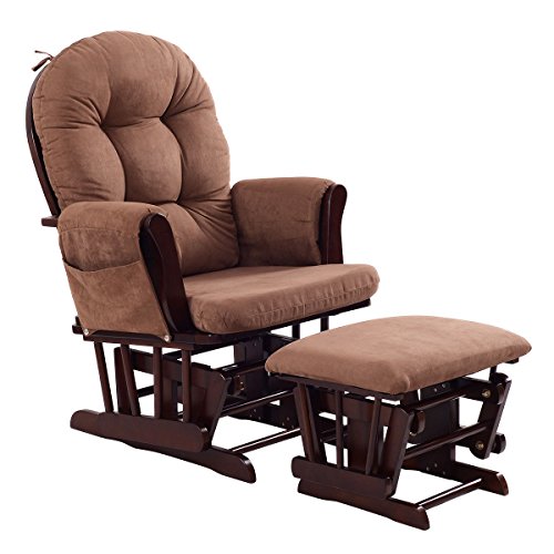 LHONE Rocking Chair with Ottoman, Brown, Traditional Style, Wooden, Adjustable Backrest, Recliner, Nursery & Living Room